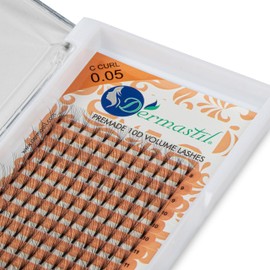 Dermastil 10D Premade Handmade Volume Eyelashes, C Curl, Thickness 0.05 mm, Ready Fan without Knots for Eyelash Extension, PBT Vegan, 16 Strips Box (12 mm)