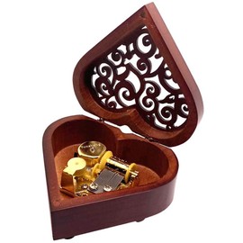 Amazing Grace Music Box, Heart Shaped Vintage Hollow Out Wood Mechanism Wind Up Musical Box Gifts for Birthday Christmas Wedding Valentine's Day