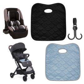 Pack of 2 Children's Car Seat Pads with Pram Hooks, Car Seat Protector Child Seat, Seat Pad Outdoor Children, Seat Protector Car Child Seat, for Toddlers, Car Seat, Pram (Black, Blue/Grey)