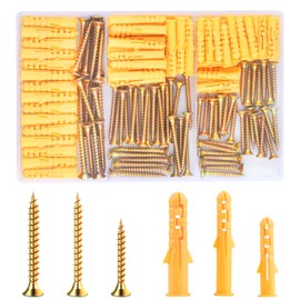 180 Piece Dowel Screw Set (90 x Plasterboard Dowels, 90 x Self-Tapping Wood Screws), M6 M8 Expansion Dowels and Flat Head Screws Assortment Kit, for Drywall, Brick, Concrete