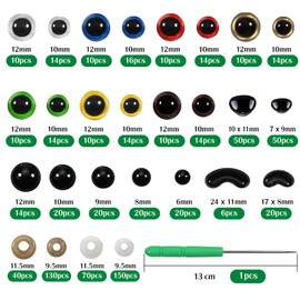 TOAOB 780 Stück Sicherheitsaugen und Sicherheitsnasen 6mm bis 12mm Bunt Kunststoff Puppenaugen Sicherheitsaugen für Häkeltiere Knopfaugen zum Annähen für Puppe Plüschtier Teddyaugen