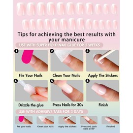 FUGLUS 24 Pcs Beige Weiß Eckig Nägel Zum Aufkleben Kurz Muster,Nude Press on Nails,Klassisch Kunstnägel Fake Nails für Nails Art,Square French Fingernägel Künstliche Nägel für Frauen