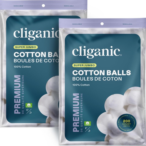Cliganic Cliganic Super Jumbo Cotton Balls (400 Count) - Hypoallergenic,