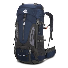 Bseash 60L Hiking Camping Backpack with Rain Cover, Waterproof Large Capacity Outdoor Sport Travel Daypack Climbing Touring (Navy Blue)
