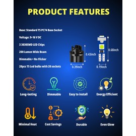 WLJH 74 Led Bulb Dash Lights Super Bright T5 2721 37 86 286 Wedge PC74 Twist Socket Automotive Instrument Panel Gauge Light Kits Cluster Shift Indicator Interior Bulbs Green Pack of 20