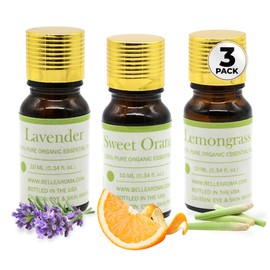 Belle Aroma Organic Aromatherapy Essential Oils Set – Pure Essential Oils for Diffusers, Home Essentials, and Relaxation – Lavender, Sweet Orange, Lemongrass – 3-Pack of 10ml Bottles