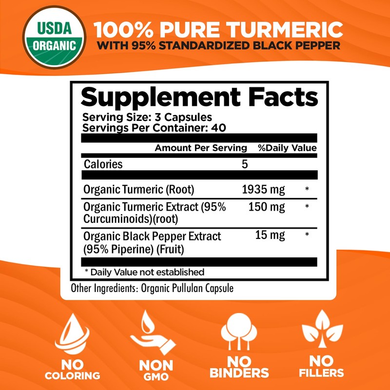 Organic Turmeric Curcumin with Black Pepper Extract 2000mg - High