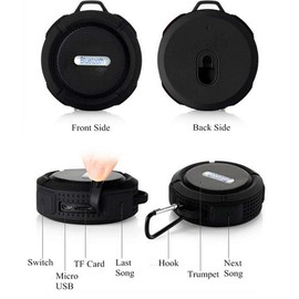 C6 Portable Bluetooth Speaker, Waterproof Bluetooth Speaker, Loud HD Sound, Shower Speaker with Suction Cup & Sturdy Hook, Compatible with Cellphones, PC, Laptops (Black)