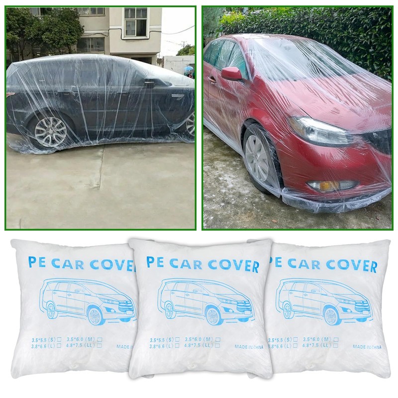 3 Packs Disposable Car Cover Clear Plastic Car Cover Universal