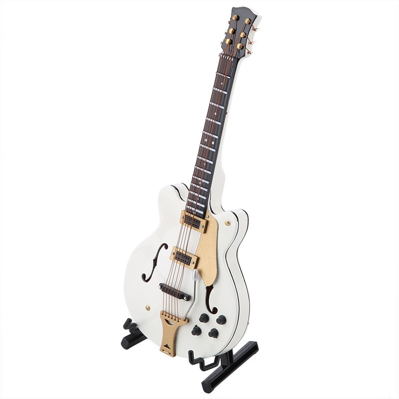5.5in White Miniature Electric Guitar Replica with Box Instrument Model