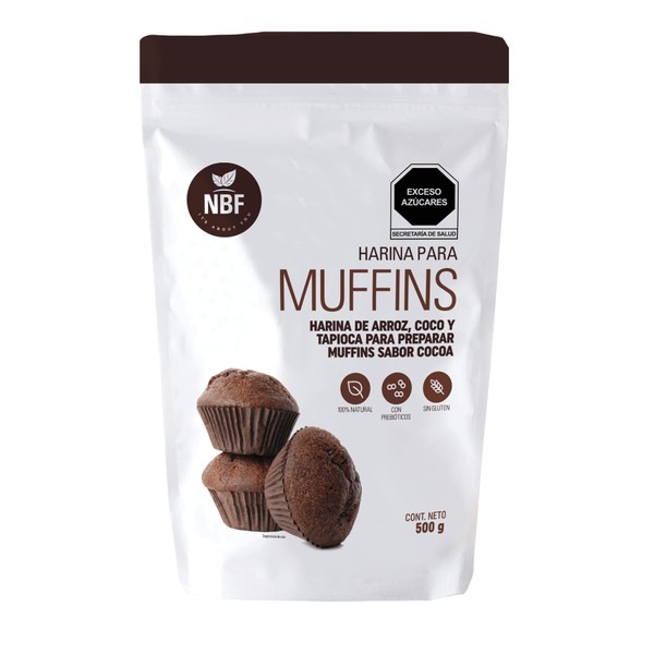 Harina Para Muffins (cocoa) Sin Gluten 500g NBF , vegana, sin gluten, sustituto de harina para postres ideal para celiacos.
