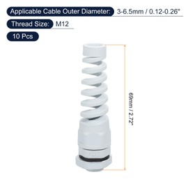 QUARKZMAN Pack of 10 Waterproof Cable Gland, M12 Nylon Coil Spring Strain Relief Cable Joint with Seal for 3-6.5 mm Wire Thread Cable Attachment and Devices, White