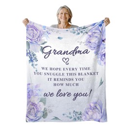 HEIFAM Grandma Gifts, Grandma Blankets, Purple Fleece Blanket, Grandma Birthday Gifts, Blanket Gifts for Grandma from Grandchildren, 80" x60"