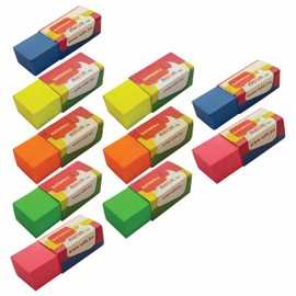 B2S Colour Rubber Erasers, Pack of 10, Medium Soft Classic Erasers, Cube Coloured Pencil Rubber Erasers for School Home Office, iZOFAX Black Ball Pen
