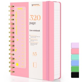 Smarpau A5 Spiral Notebook Lined, Hardcover PVC Notepad with 320 Pages, 100 gsm Thick Paper for Writing, Lined Journal for Women, Men, Work, Office, School, Travel, 14.5 x 21 cm, Pink