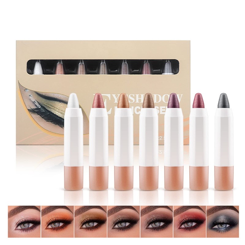 AURONUT 7pcs Cream Eyeshadow Stick Sets, Shimmer Eyeshadow Crayon Pencil,