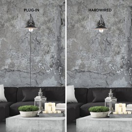 Globe Electric Wren 1-Light Plug-in or Hardwire Wall Sconce, Matte Black, 6ft Black Braided Fabric Designer Cord, in-Line On/Off Rocker Switch, Bulb Not Included