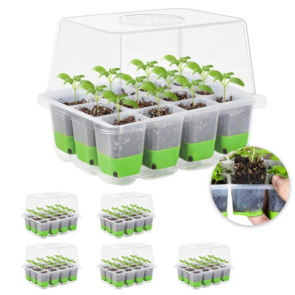 MIXC 6 Pack Seed Trays,72 Cells Seed Trays for Seedlings Reusable, Seed Propagator with Lids, Germination Trays Kit for Germination and Growth in Greenhouse,Garden,Green
