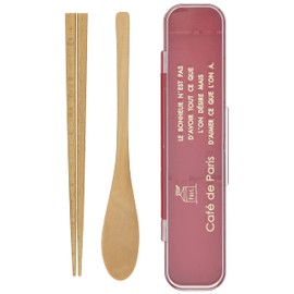 Masakazu Café de Paris 48-79255-1 Wooden Spoon and Chopsticks Set for Bento Box, 7.1 inches (18 cm), Red