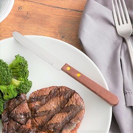 TrueCraftware Set of 12 Stainless Steel 4" Round Tip Steak Knife with Wooden Handle- Steak Knives Serrated Steak Knife Dinner Knives Meat Cutter Knife Set for Home Restaurants and Cafes