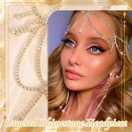 VENOFEN Rhinestone Head Chain Layered Gold Headpiece Tessal Forehead Jewelry Hair Chain Bridal Wedding Headband Prom Festival Hair Accessories
