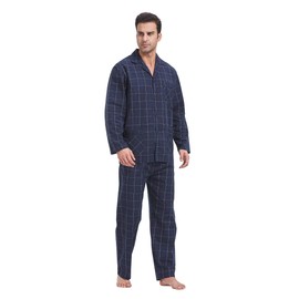 Amaxer Men's Cotton Pyjamas Set, Black check with red and white lines