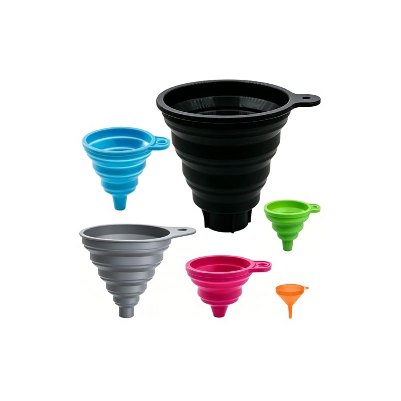 Set 6 embudos silicona plegables grado alimenticio, colores variados para