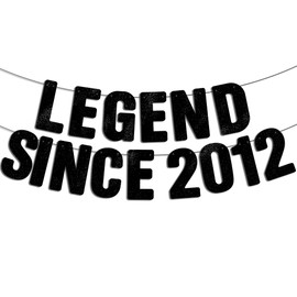 Pre-Strung Legend Since 2012 Black Glitter Banner, Happy 14th Birthday Decorations for Boy, 14 Year Old Anniversary Party Decor for Girl