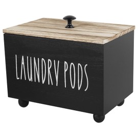 Laundry Pods Container with Lid, Square Storage Box for Laundry Pods,Solid Wood Laundry Storage Containers Dishwasher Pod Holder for Kitchen Bathroom (black)