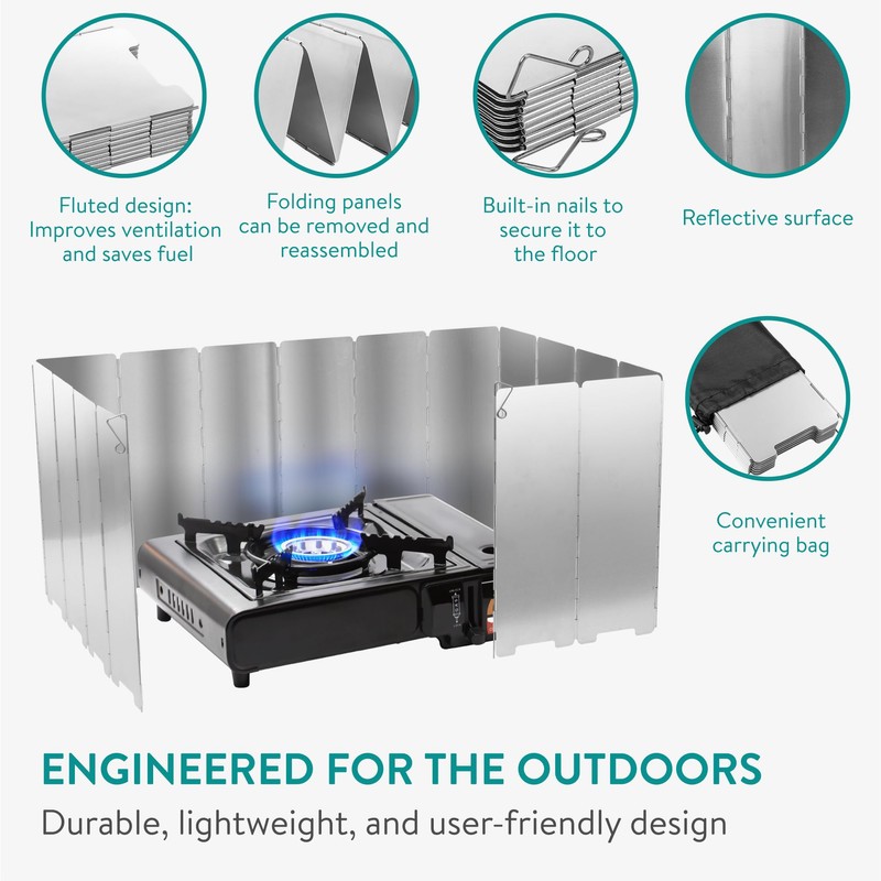 Navaris Foldable Camping Cooking Windshield 16pcs - Portable Camp Gas