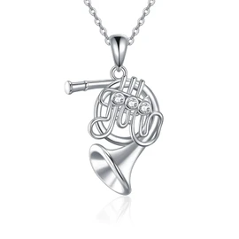URONE French Horn Necklace 925 Sterling Silver French Horn Pendant Music Instrument Jewelry Gifts For Women Men