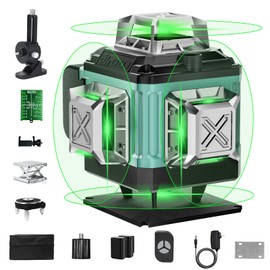 16 Lines Laser 360 Level Self Leveling, 4x360° Professional 4D Green Cross Line laser Level for Construction and Picture Hanging with 2 Batteries,Magnetic Bracket & Remote Control