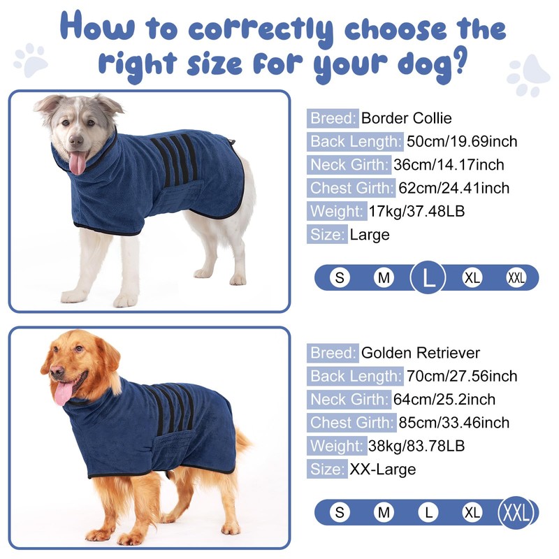 HezzLuv Microfibre Dog Bathrobe Towel Wrap Super Absorbent Dog Drying