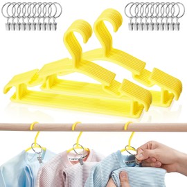 AMZXHCQ Baby Hangers with Metal Ring Clips, Children Plastic Hanger for Kids Pants Clothes Closet, 20 Pack, Yellow