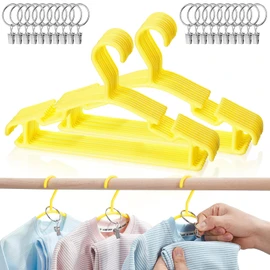 AMZXHCQ Baby Hangers with Metal Ring Clips, Children Plastic Hanger for Kids Pants Clothes Closet, 20 Pack, Yellow
