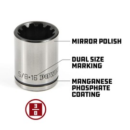 Powerbuilt 3/8-Inch Drive Universal Socket Set, 7 Piece, Fits SAE and Metric, Size Markings - 642054