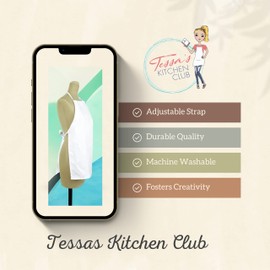 Tessa's Kitchen Club - Chef Hat and Apron Set for Kids, Real Cooking and Baking Wear Kit for Young Chefs in Training (White, Med (6-12yr))