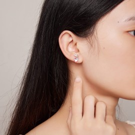 Moonstone Fairy Earrings for Women Girls - Qings Sterling Silver 925 Angel Elf Stud Earrings Heart Rainbow Moonstone Earrings Birthday Christmas Gift, Sterling Silver, Cubic Zirconia