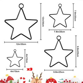 Pack of 6 Christmas Decoration Stars, Metal Star Black, Metal Stars for Hanging, 1 30/25/20 cm & 3 x 10 cm, Metal Star Christmas Decoration with 5 m Jute Cord, for Decorative Pendant Crafts, Window