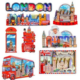 Famous London Icons Mix UK Souvenir Set of 8 Fridge Magnets