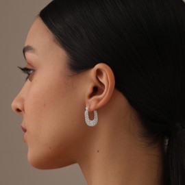 Charmsy Valentines Day Gifts 925 Sterling Silver Small U Shape Chunky Hoop Earring Jewelry Thick Beaded Texuted Click-Top Hoop Earrings for Women Teen 22 MM