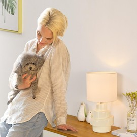 Lampwell Circo Small Table Lamp for Living Room as Bedside Table Lamp for Bedroom,Modern Ceramic Kids Night Table Lamp,Φ7.09×H13.78IN,Bulb Excluded,Cream