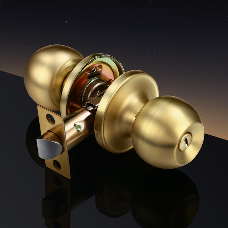 Leydebong 6 Pack Gold Ball Door Knobs with Lock, Keyless