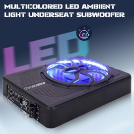 Feikeer 10" 800W Under Seat Car Subwoofer, Blue-Tooth Subwoofers for Cars with Multicolored LED Ambient Light, Portable Audio Save Cars Interior Space and Easy to Install On Your Every Car Or Truck.