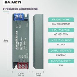 BRIMETI LED Transformer 24 V Power Supply 230 V to 24 V 36 W Drive Switching Power Supply Transformer 1.5 A AC 230 V to DC 24 Volt, Compact Extremely Thin Constant Voltage Low Voltage Transformer for