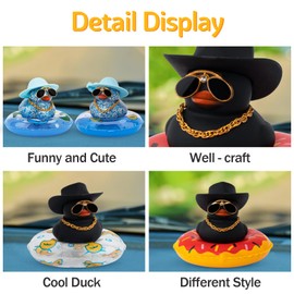 Wonuu Car Duck Ornament Dashboard Decoration - Rubber Duck with Swim Ring, Sunglasses, Hat & Necklace, Blue & Blue with Flower Hat