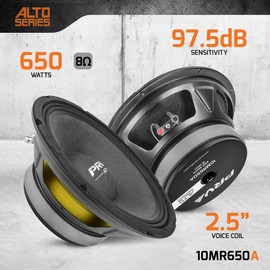 PRV AUDIO 10MR650A 10 Inch Midrange Speaker, 8 Ohm, 650 Watts, 97.5 db, 2.5 in Voice Coil Alto Series PRO Audio Mid Range Loudspeaker (Single)