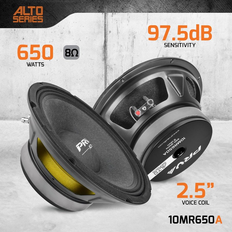 PRV AUDIO 10MR650A 10 Inch Midrange Speaker, 8 Ohm, 650