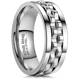 King Ring 8mm Gear Spinner Ring – Ultra Polished Men & Women Stainless Steel Fidget Ring K12 – Silver 13