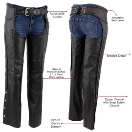 Milwaukee Leather LKM5725 Women's Braided Black Premium Leather Motorcycle Rider Chaps - 20